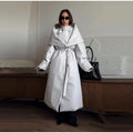 Detachable Triangle Shawl Long Puffer Coat Stand Collar Waist Tie Belt Button Solid Loose Women Coats 2026 Winter Commute Outfit