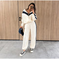 Color Block Zip Up Two Piece Set Women Long Sleeve Stand Collar Cropped Jacket High Waist Shorts 2026 Spring Summer Casual Suit