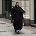 Detachable Triangle Shawl Long Puffer Coat Stand Collar Waist Tie Belt Button Solid Loose Women Coats 2026 Winter Commute Outfit