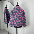 Fashion Floral Faux Lambswool Sweatshirt Women's Casual Zipper Pocket Loose Pullover Sweatshirt Autumn Festive Clothing