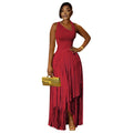 2026 New Women Birthday Party Dress Summer Slim Elegant Sleeveless Skew Collar Tassel Long Dresses Street Vintage Dress