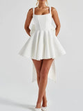 Sexy Hotsweet Mini Dress for Women Square Collar Sleeveless Slimming High Waist Spliced Bowknot Dresses Female New