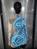Skyblue Women Long Sleeve Shining Sequins Mesh See Through Bodycon Mini Dress Nightclub Bar Singer Celebrate Performance Costume