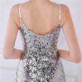 Women Spaghetti Strap Party Maxi Dress Sexy V Neck Evening Green Sequin Dress Elegant Long Prom Dress Vestido Longo