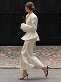 Women 2026 Spring Summer Blazer Two Piece Deep V Neck Peplum Waist Button Top Mermaid Long Skirt Commute Matching Set