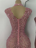 Luxury Crystal Diamonds Long Party Dress Sexy Mesh Sleeveless See Through Evening Prom Birthday Women's Clothing Singer Wear