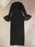Women Elegant Evening Club Party Trumpet Long Sleeves Sexy Turtleneck Tight Maxi Bandage Dress Black Vestido
