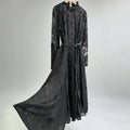 Black Patchwork Appliques Evening Pleated Dress for Women O Neck Long Sleeve High Waist Lace Elegant Office Dresses Female