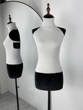 Knitted Top Two Piece Set For Women Turtleneck Sleeveless Pullover Vest Long Sleeve Texture Patchwor Set Lady Sexy Set