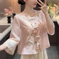 Olivegirl Women's Pink Coat Blue Embroidered Flower Chiffon Jacket 2026 Spring Luxury High-end Gentle Fairy Temperament Top