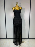 Women Sexy Strapless Pink Flower Tassel Bodycon Bandage Dress Elegant Evening Club Party Luxury Birthday Cocktail Prom Dress