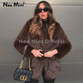 Winter Hot Brown Belted Faux Fur Coat Women Thick Warm Long Fox Fur Jacket Chic Brand Fashion Girls Furry Overcoat
