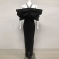 Red Black Women Sexy Halter Off the Shoulder Crystal Ruffles Bodycon Long Bandage Dress Nightclub Party Birthday Celebrate Wear