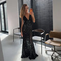 Sequin Deep V-neck Long Dress Women Chic Sleeveless Spaghetti Strap Backless Mermaid Dresses Lady Sexy Evening Party Wear New
