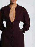 Modern Buttons Mini Women Dresses V Neck Long Sleeve Fitted Dress for Cocktail Party Date Wear Fashion Summer New