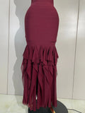 Women Evening Party Prom Gown Birthday Club Dress Sexy Backless Halter Neck Sleeveless Ruffles Pacthwork Bodycon Bandage Dress