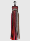Colorblock Striped Holiday Long Dresses for Women Halter Sleeveless Slimming High Waist Backless Temperament Dress Female