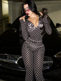 Polka Dot Letter Print 2 Piece Set Woman Tracksuit Trend Sexy Hooded Jacket+Pants Skinny Stretch Matching Streetwear