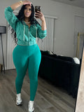 Sporty 2 Piece Set Woman Tracksuit Fall Trend Warm Hooded Zip Jacket+Leggings Matching Street Casual Stretch Outfits