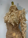 Women Sexy Long Sleeve Shiny Rhinestone Embroidery Mini Dress Birthday Party Costume Bar Nightclub Stage Performance Outfit
