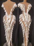Elegant White Feather-Embellished Mermaid Gown Luxury Performance Costume Red Carpet Gala Singer Stage Formal Event Attire