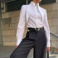 French Simple White Shirt for Women Notched Collar Long Sleeve Fashionable Commuter Cardigan Blouse Female Autumn
