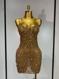 Women Sexy Sleeveless Rhinestone Mini Bodycon Dress Evening Party Luxury Birthday Bar Nightclub Stage Performance Clothing