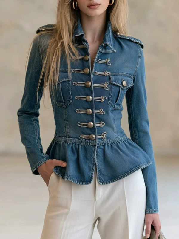 Modern Buttons Women Jackets Lapel Collar Long Sleeve Vintage Fitted Jacket for Street Casual Autumn Wear Fashion