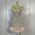 Woman Evening Party Club Cocktail Luxury Birthday Dresses Sparkly Diamonds Pearl Feathers Sleeveless Bodycon Short Bandage Dress