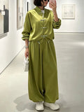 Solid Spliced Buttons Two Piece Set Female Stand Collar Long Sleeve Top Retro Chinese Women's Trousers Sets Fashion