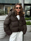 Women Short Hooded Quilted Jacket Oversized Zip Up Full Sleeve Padded Coat Winter Casual Street New Hot Chic Y2k Outerwear 2026
