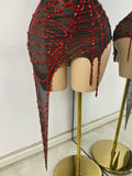 Sparkly Rhinestone Shining Women Sexy Bodycon See Through Irregular Hem Mini Dress Birthday Party Performance Costume