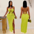New Women's Hemp Rope Maxi Dress Sexy Criss Cross Cut-Out Halter Neck Backless High Slit Party Dresses Birthday Outfits