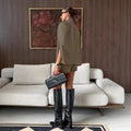 Retro Khaki Shorts Set for Womenstand Collar Sleeveless Cape Vest High Waist Shorts Office Two Piece Sets Female
