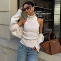 Women's Ribbed Knit Turtleneck Cutout Shoulder Halter Vest Long-Sleeved Shawl 2-Piece Set Slim Y2K Sexy Street Autumn Top