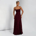 Jacquard Chiffon Long Dress Women's Backless Bandage Dresses Summer Evening Wedding Guest Green White Burgundy Pink Graduation