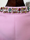 New Arrivals 2026 Designer Luxury Diamond Bead Suit Set Women's Hidden Button Blazer Pink Pencil Pants Suit 2pcs Outfit