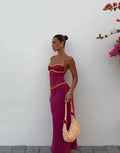 Halter Floral Beach 2 Pieces Sets Women's Backless Crop Top Long Skirt Matching Set Suit Summer Holiday Vacation Party Outfit