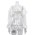 French Vintage White Ruffled Crop Top for Women Lace Trim Puff Sleeves Back Tie Design Blouse for Romantic Dates