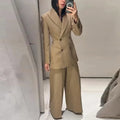 Elegant Blazer Jacket Pant Set Women Slim Fit Solid Lapel Double Breasted Coat Wide Leg Pant 2026 Spring Lady Commute Outfit New