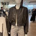 Women's Jacket New Vintage Imitation Leather Bomber Jacket Coat Top Women's Style