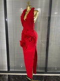 Pink White Women Sexy Halter Off the Shoulder Mesh Florals Bodycon Long Bandage Dress Elegant Evening Party Birthday Outift