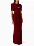 Elegant Light Luxury Maxi Dress for Women Cape Sleeve Cutout Twist Waist Long Gown for Celebrity Formal Dinner Party Outfit