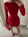 Bows Splice Long Sleeve Mini Dress Elegant Office Woman Solid Bodycon Club Party Dresses 2024 Autumn High Waist Fashion