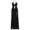 Sexy See Through Dress Women Sexy Halter Chain Backless Irregular Ruched Patchwork Vacation Birthday Party Clubwear