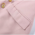 Elegant Solid Buttons Long Dress Women Waist Cinched Shoulder Pads High Collar Slit Dresses 2026 Spring Summer Lady Party Robes