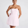 Chic Pearl Bow Short Dress for Women Backless Casual Mini Dresses White Black Pink Wedding Guest Summer Bridesmaid Robe Birthday