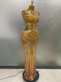 Luxury Shiny Mirror Rhinestones Hollowed-out Long Dress 2026Women Celebrity Evening Party Catwalk Prom Stage Photo Shoot Dresses