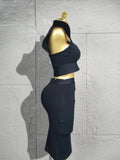 Minimalist Women New Sexy Backless Ruffles Red Bandage Two Pices Set Celebrity Evening Elegance Birthday Party Dress