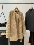 Original 2new Style Women's Fashion Belt Decoration Artificial Fur Effect Fur Jacket Coat Coat
